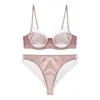 Lingerie sexy transfronteiriça estilo francês para mulheres, ultrafina, minimiza seios grandes, previne flacidez, com renda contrastante, conjunto de lingerie plus size