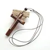 Colgante de Cruz de Aleación de Madera Hecho a Mano de Doble Capa Vintage Cadena para Suéter para Parejas, Hombres y Mujeres, Colgante de Coche de Cruz N300