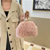 Bolsa transversal de pelúcia estilo retrô para outono e inverno para mulheres, nova coleção 2026, com fecho de corrente de pérolas e alça em formato de concha.