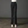 7083 Pantalones de talle alto corte bootcut para mujer en otoño Nuevos Pantalones para mujer de mediana edad Talla grande Pantalones tipo Mom con flores Aspecto adelgazante Pantalones acampanados Gruesos