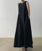 Estilo Chic Coreano Suelto Oversize Sin Mangas Color Calabaza Largo de Algodón y Lino Vestido Ops para Mujer Moda 2025