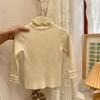 Suéter de orejas de niña para otoño e invierno, suéter de punto de cuello alto medio para niña, camisa de base cerosa suave para niña