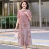 Novo Estilo Chinês Mãe Vestido de Verão Vestido Moda Elegante Meia-idade e Idosa Camisa de Chiffon de Manga Curta para Mulheres Estilo Nacional Vestido de Duas Peças Conjunto