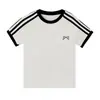 Nueva Camiseta de Verano de Manga Corta con Diseño de Tres Rayas Hombro Derecho Estampado de Lazo Casual Simple Versátil Top Camiseta para Mujer