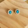 Brincos vintage estilo francês com zircônia turquesa para mulheres, luxo leve com um toque de alta qualidade, design de nicho, brincos versáteis e que valorizam o rosto