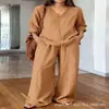 En stock 2026 nueva ropa de mujer para comercio exterior transfronterizo, suéter casual de punto con cuello en V y manga larga con pantalones largos de algodón lavado, disponible en varios colores