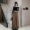 Pantalones de Lana de Pierna Ancha Estilo Old Money Otoño/Invierno 2026 para Mujer Color Café de Cintura Alta con Cinturón Sueltos Adelgazantes Versátiles Casuales Largos