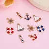 Acessórios de joias de liga metálica com gota de óleo DIY: Veleiro com tema oceânico, âncora, boia salva-vidas, pingentes de farol, acessórios para pulseira e brinco