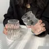 Taza de Vidrio Navideña de Rayas Verticales Vintage Resistente a Altas Temperaturas Taza para Latte Taza de Café Taza para Jugo Taza para Bebidas Frías con Popote