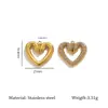 Pingente de Colar Exquisito em Formato de Coração com Acessórios Cravejados de Diamante, Acessórios de Joia em Aço Inoxidável Banhado a Ouro 18K, Coração Pequeno Estilo Chanel