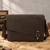 Bolsa Mensageiro com Aba de Couro Crazy Horse Bolsa para Laptop de 16 polegadas Bolsa de Ombro Cruzada Masculina bolsa mensageiro