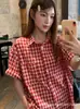 Chaqueta Camisa de Cuadros Rojos Estilo Retro Americano Hermosa para Primavera y Verano para Mujer 2026 Nuevo Estilo Elegante Camisa Top de Manga Corta para Mujer