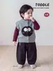 Chaleco de punto para niños, conjunto de invierno para bebés niños, chaleco con estampado de pájaros, suéter, camiseta básica, pantalones de algodón forrados de polar, ropa para niños