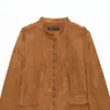 Venta al por mayor transfronteriza 2026 Moda europea y americana casual chaqueta de botones con textura de gamuza y detalle de bolsillo para mujer E5260658