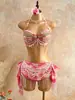 Top de Cadena para Cuerpo AYJ Transfronterizo Vintage con Tachuelas Cruzadas, Perlas Rosadas Mate, Cuello Halter de Alta Resistencia, Espalda Descubierta Estilo Punk