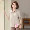 Camisa de Verano Estilo Mamá con Mangas Tres Cuartos, Blusa Bordada Floral, Conjunto de Verano Delgado de Talla Grande para Personas de Mediana Edad, Camisa Base, Conjunto Versátil