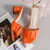 Nuevas Sandalias Slip-On de Tacón Medio Plegadas de Talla Grande de Comercio Exterior para Mujer, Sandalias de Tacón Grueso Transfronterizas de Color Caramelo con Punta Cuadrada, Tienda Independiente