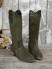 Botas vaqueras occidentales retro para mujer con punta afilada, tacón grueso y tachuelas, estilo nuevo de talla grande transfronterizo, botas largas hasta la rodilla con tacón medio para mujer