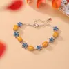 Yuebao Jewelry Plata de Ley S925 Cera de Abeja Moda Nacional Cloisonné Vintage Flor de Durazno Huevo Frito Pulsera Estilo Étnico Pulsera de Flores