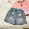 Top de Verano para Niña Nuevo Estilo Cómodo Encaje Patchwork Ribete de Encaje Camiseta de Manga Corta para Bebé Conjunto Versátil Elegante de Dos Piezas t