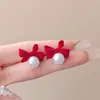 Pendientes de Perla Borgoña Nuevos Otoño e Invierno Pendientes de Terciopelo Rojo Retro Franceses Pendientes de Año Nuevo Venta al por Mayor Transfronteriza