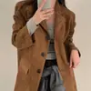 Blazer estilo retro francês ins coreano com gola de terno, de abotoamento simples, bolsos duplos, na série de cores Maillard 18325