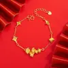 Mismo Estilo que el Usado en Joyerías, Estilo Antiguo Oro Arena Tres Vidas Tres Mundos Flor de Melocotón Floreciente Collar, Cadena Integrada, Serie de Bodas