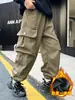 Z1354 Monopieza de Terciopelo Yang Temprano para Niños Invierno Holgado Overol Niños Grandes Forrado de Polar Pierna Fácil Pantalones Casuales