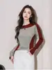 Camiseta de Manga Larga con Bloques de Color de Diseño Único para Mujer, Nueva Colección Otoño 2025, Ajustada, Favorecedora, Camiseta Básica, Top de Moda