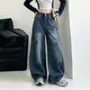 Jeans para niña 2026 nuevo estilo de otoño, talla mediana y grande, estampado de oso, pierna ancha, pierna recta, pantalones largos casuales para niños