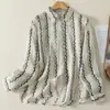 Camisa de algodón y lino con estampado de unicornio para mujer, de verano, corte holgado, fina, de manga larga, transpirable, con cuello