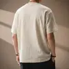 Camiseta de lino para hombre con cuello mao estilo chino, escote en V, manga corta, nueva marca de ropa de trabajo de verano moderna, camiseta Polo de media manga para hombre