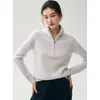 Suéter tejido suelto, suave y cómodo, mezcla de cachemir para mujer, cuello semi-alto, media cremallera, holgado, cálido, versátil, con patrón de punto trenzado