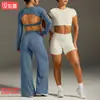 Conjunto Esportivo de Manga Curta com Costas Nuas Transfronteiriço para Mulheres com Bojos Top Fitness Roupa Esportiva ao Ar Livre Roupa de Yoga