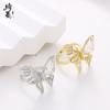 Moda Coreana Anillo Abierto Ajustable Mariposa Grande Hueca con Concha de Cobre para Mujer Lujo Ligero Versátil de Gama Alta