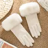 Luvas Quentes Femininas Fofas Forradas com Lã Espessadas à Prova de Frio Forradas com Lã para Uso Externo Ciclismo Tela Sensível ao Toque Luvas de Outono e Inverno