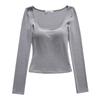 Nuevo Top Térmico de Manga Larga para Mujer Otoño e Invierno, Camiseta Delgada de Cuello Cuadrado, Camisa Base para Interiores, Camisa Base de Color Sólido