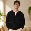 Fábrica de suéteres de tricô com design de peça dupla falsa, marca da moda, best-seller transfronteiriço, malhas masculinas, venda direta do fabricante