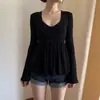 INS Primavera Novo Y2K Manga Longa Top Renda Acabamento Slim Doce Francês Cor Sólida Camiseta Feminina Atacado
