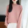 Suéter de Tricô Gola Alta Meia Manga Longa Feminino Algodão Puro Borda Rolada Cor Sólida Loose Camisa Base Top Outono/Inverno 2026