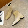 F999-1 Botas de Cowboy Ocidentais 2025 Novo Nicho Retrô Bico Quadrado Camurça Zíper Traseiro Botas Martin Botas de Cano Curto Femininas