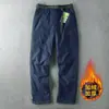 Pantalones cargo gruesos para exteriores de invierno con forro polar, cintura elástica, multibolsillos, pierna recta, holgados, sin arrugas para hombre
