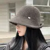 Sombrero de Pescador de Mezcla de Lana para Otoño e Invierno Estilo Coreano para Mujer Aspecto de Alta Gama Adelgazante para la Cara Color Sólido Cubre Rostro Sombrero de Cubo Cálido