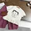 Conjunto de Verano para Niñas Nuevo Elegante Ropa Infantil Conjunto de Dos Piezas Camiseta de Manga Corta de Verano para Bebé y Pantalones Curvos Exportación