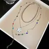 Collar con Colgante de Perla Flor Pintada al Óleo Multicapa Apilable Forma de Y Estilo Vacaciones Retro Cadena para Clavícula Lujo Ligero Sensación de Alta Gama Collar para Mujer