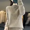 Otoño e Invierno engrosado cuello alto medio Andy terciopelo tejido base para mujer suéter pullover suelto hojas pedrería caliente prenda interior