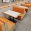 Conjunto de Mesa e Cadeiras para Refeições Rápidas em Laje de Rocha e Madeira Maciça para Lanchonetes, Restaurantes, Padarias, Lojas de Chá com Leite e Restaurantes de Hot Pot Picante; Combinação de Mesa e Cadeiras para Restaurante com Booth