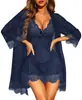 Conjunto europeu e americano de lingerie sexy, roupão pijama de três peças em renda e tule, mais vendido na Amazon, fabricação personalizada de fábrica