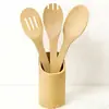 Espátula de bambu com cabo longo, espátula de bambu para panelas antiaderentes, espátula especial para cozinhar, conjunto de colher e espátula de cozinha, colher de bambu