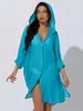 Nuevos Productos 2025 Transfronterizo Chaqueta de Playa Casual para Mujer Vacaciones Color Sólido Jersey Cubre Bikini Ropa Protectora Solar